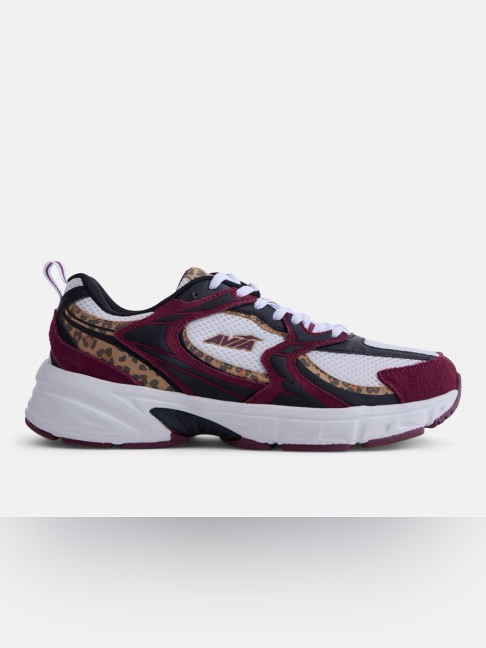 Avia Women's White Burgundy Leopard Accent Sneakers